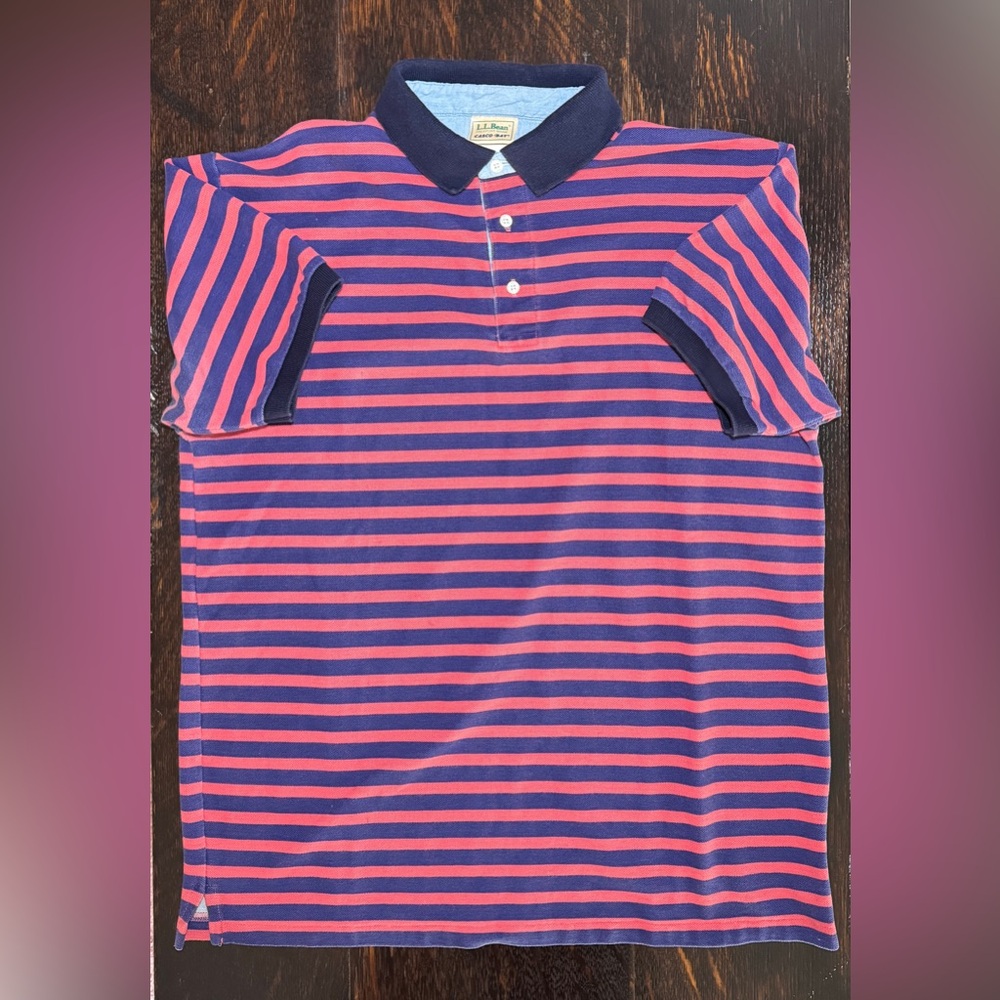 Vintage 90s L.L. Bean Casco Bay Polo Shirt Red/Blue Men’s Large Regular